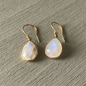 Moonstone Dangle Earrings in 14k Over Sterling Silver with French Hook